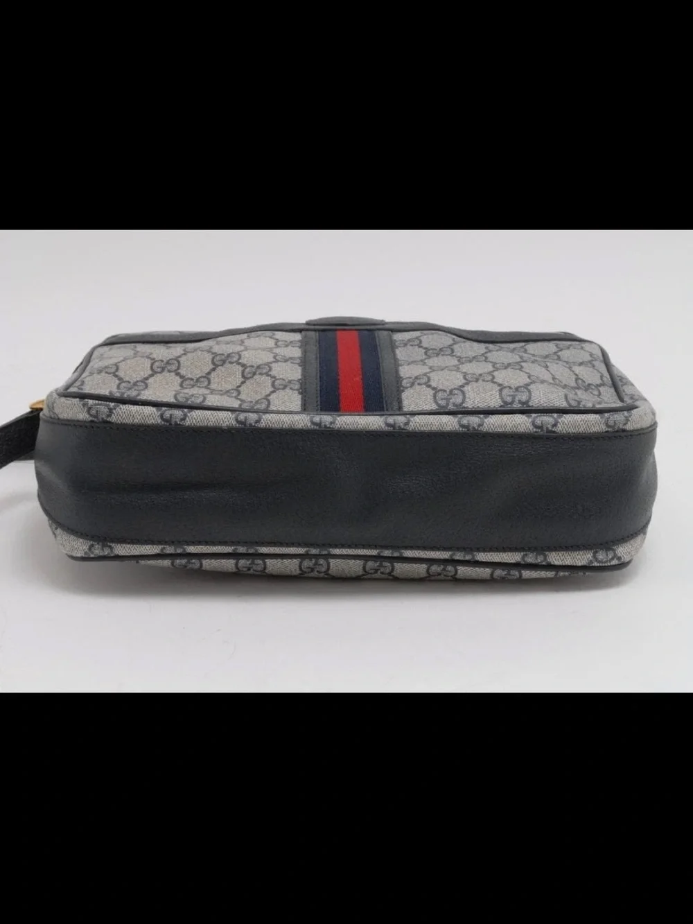 Gucci Navy GG Supreme Messenger Bag with Red-Green Stripe